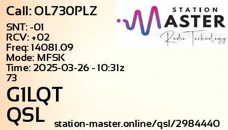 QSL Card for G1LQT QSO with OL730PLZ