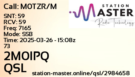 QSL Card for 2M0IPQ QSO with M0TZR/M