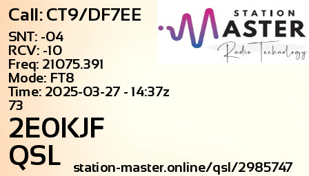 QSL Card for 2E0KJF QSO with CT9/DF7EE