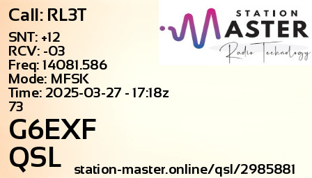 QSL Card for G6EXF QSO with RL3T