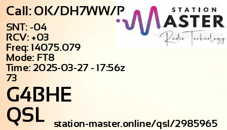 QSL Card for G4BHE QSO with OK/DH7WW/P