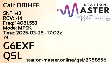 QSL Card for G6EXF QSO with DB1HEF