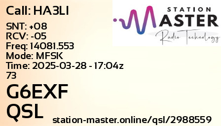 QSL Card for G6EXF QSO with HA3LI