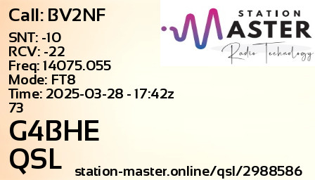 QSL Card for G4BHE QSO with BV2NF