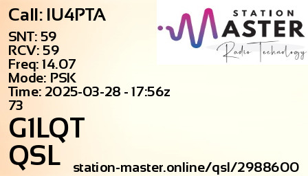 QSL Card for G1LQT QSO with IU4PTA