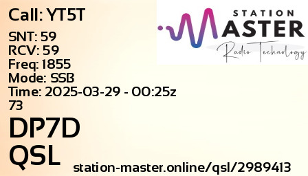 QSL Card for DP7D QSO with YT5T