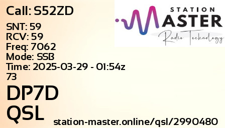 QSL Card for DP7D QSO with S52ZD