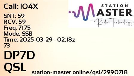 QSL Card for DP7D QSO with IO4X