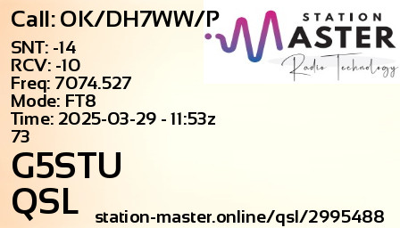 QSL Card for G5STU QSO with OK/DH7WW/P