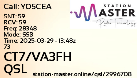 QSL Card for CT7/VA3FH QSO with YO5CEA
