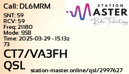 QSL Card for CT7/VA3FH QSO with DL6MRM