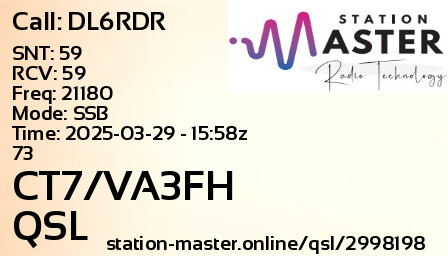 QSL Card for CT7/VA3FH QSO with DL6RDR