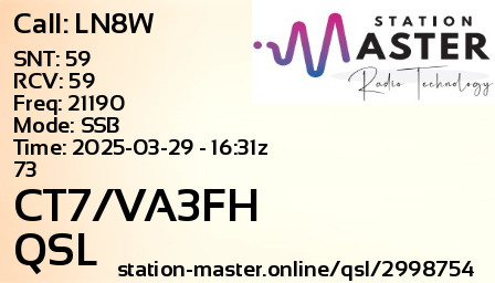 QSL Card for CT7/VA3FH QSO with LN8W