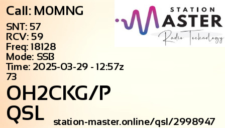 QSL Card for OH2CKG/P QSO with M0MNG