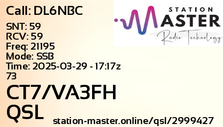 QSL Card for CT7/VA3FH QSO with DL6NBC