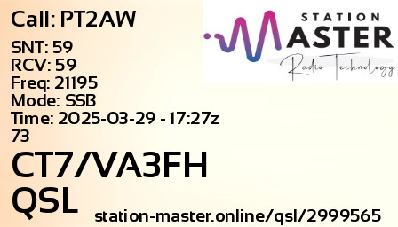 QSL Card for CT7/VA3FH QSO with PT2AW