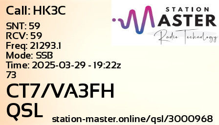 QSL Card for CT7/VA3FH QSO with HK3C