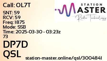QSL Card for DP7D QSO with OL7T