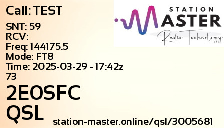 QSL Card for 2E0SFC QSO with TEST
