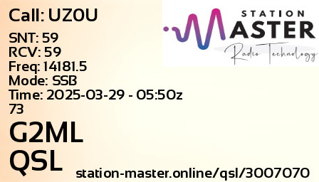 QSL Card for G2ML QSO with UZ0U