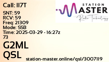 QSL Card for G2ML QSO with II7T