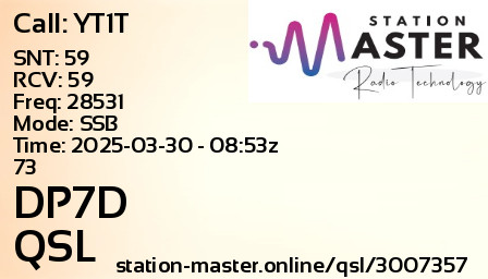 QSL Card for DP7D QSO with YT1T