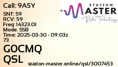 QSL Card for G0CMQ QSO with 9A5Y