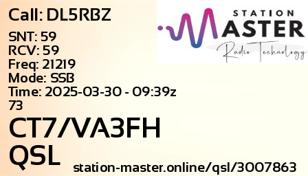 QSL Card for CT7/VA3FH QSO with DL5RBZ
