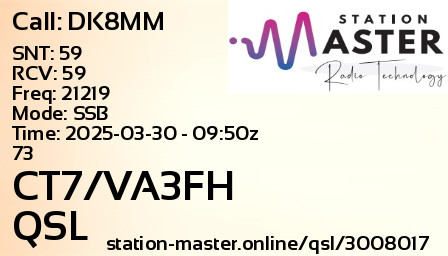 QSL Card for CT7/VA3FH QSO with DK8MM