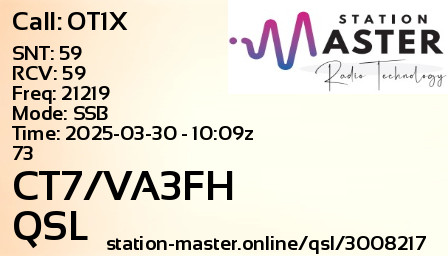 QSL Card for CT7/VA3FH QSO with OT1X