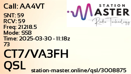 QSL Card for CT7/VA3FH QSO with AA4VT