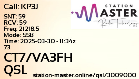 QSL Card for CT7/VA3FH QSO with KP3J