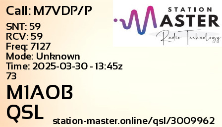 QSL Card for M1AOB QSO with M7VDP/P