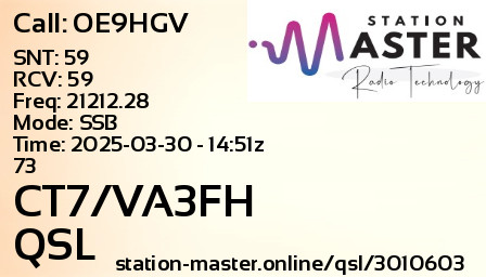 QSL Card for CT7/VA3FH QSO with OE9HGV