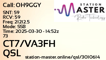 QSL Card for CT7/VA3FH QSO with OH9GGY
