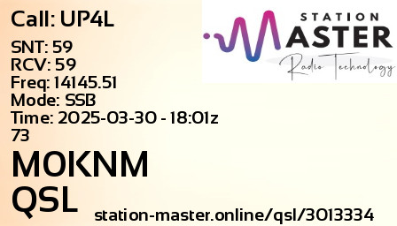 QSL Card for M0KNM QSO with UP4L