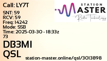 QSL Card for DB3MI QSO with LY7T