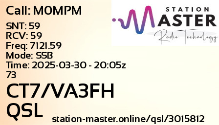 QSL Card for CT7/VA3FH QSO with M0MPM