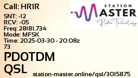 QSL Card for PD0TDM QSO with HR1R