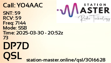 QSL Card for DP7D QSO with YO4AAC