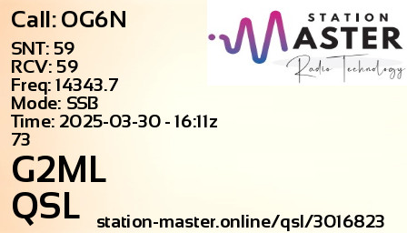 QSL Card for G2ML QSO with OG6N
