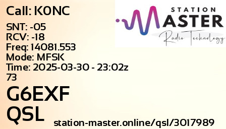 QSL Card for G6EXF QSO with K0NC