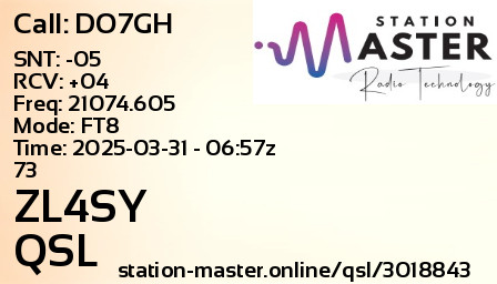 QSL Card for ZL4SY QSO with DO7GH