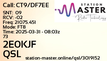 QSL Card for 2E0KJF QSO with CT9/DF7EE