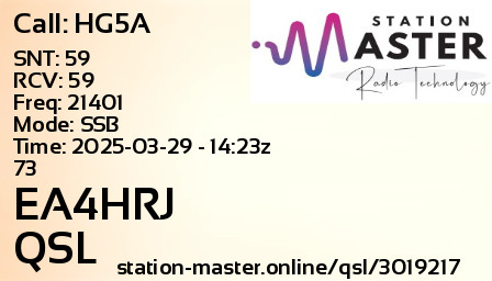 QSL Card for EA4HRJ QSO with HG5A