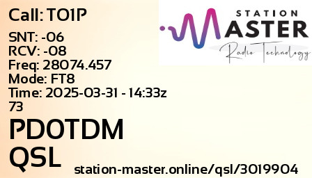 QSL Card for PD0TDM QSO with TO1P