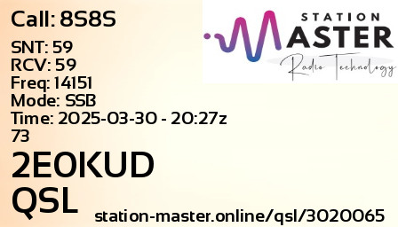 QSL Card for 2E0KUD QSO with 8S8S