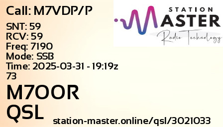 QSL Card for M7OOR QSO with M7VDP/P