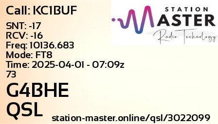 QSL Card for G4BHE QSO with KC1BUF