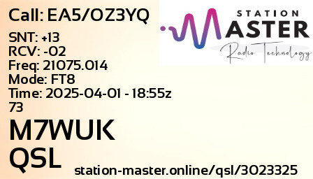 QSL Card for M7WUK QSO with EA5/OZ3YQ